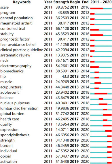 A scientometrics analysis and visualization of low back pain